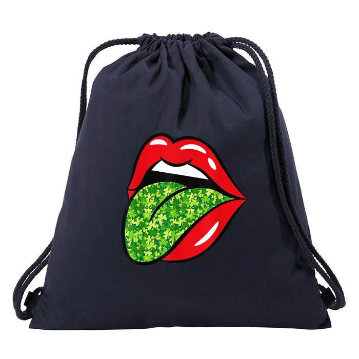 Red Lips Tongue St Patrick's Day Green Saint Paddys Drawstring Bag