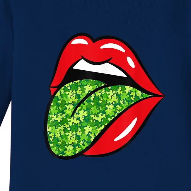 Red Lips Tongue St Patrick's Day Green Saint Paddys Baby Long Sleeve Bodysuit