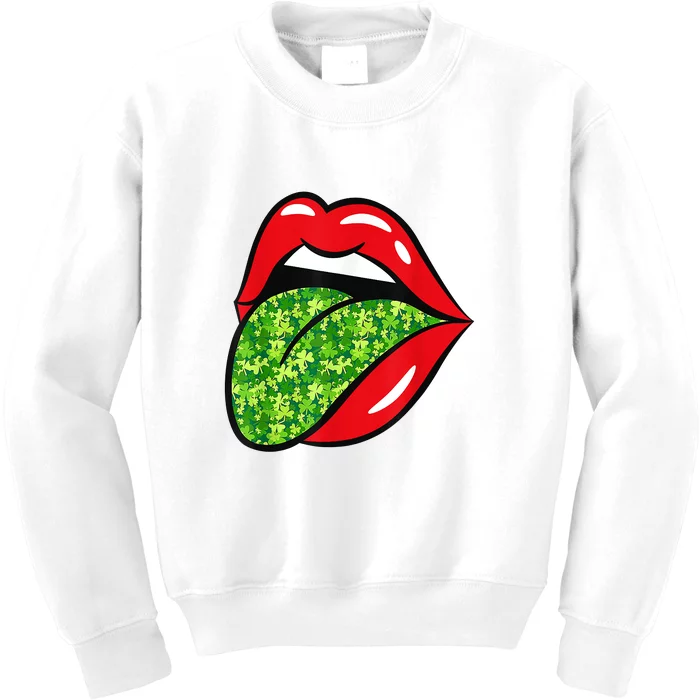 Red Lips Tongue St Patrick's Day Green Saint Paddys Kids Sweatshirt