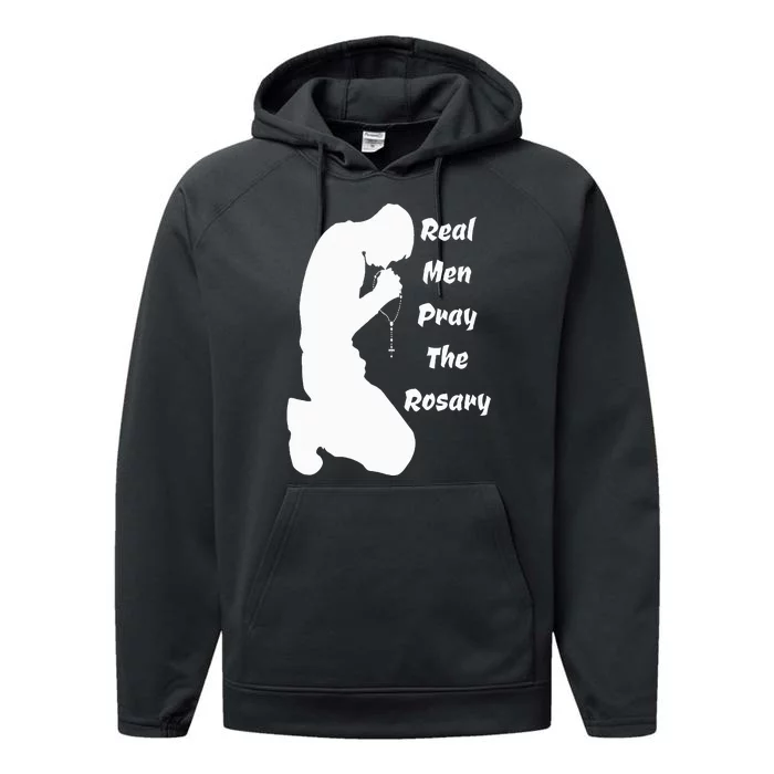 Real Like To Pray The Rosary Kneeling Man Praying Image Performance Fleece Hoodie