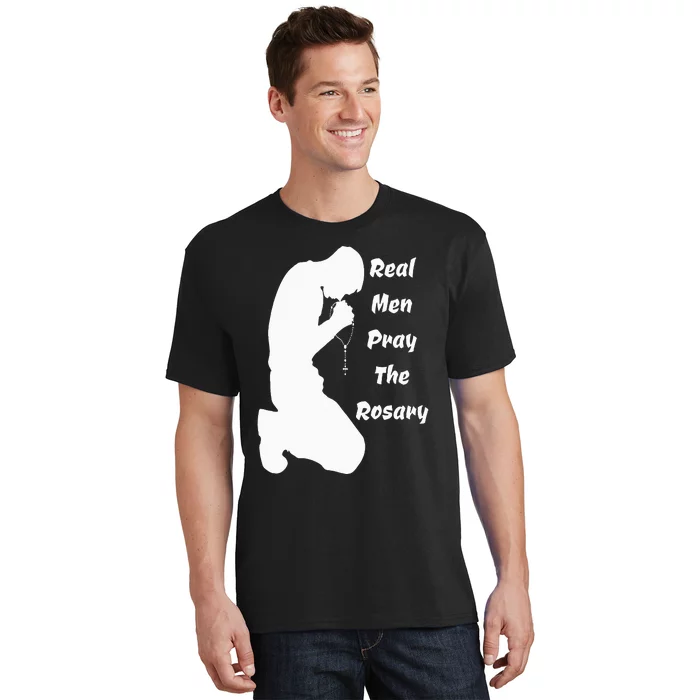 Real Like To Pray The Rosary Kneeling Man Praying Image T-Shirt