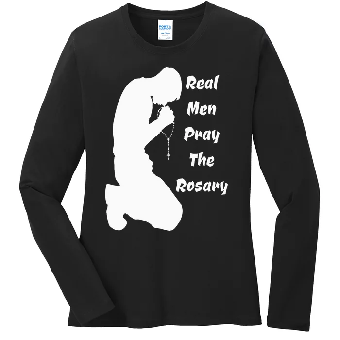 Real Like To Pray The Rosary Kneeling Man Praying Image Ladies Long Sleeve Shirt