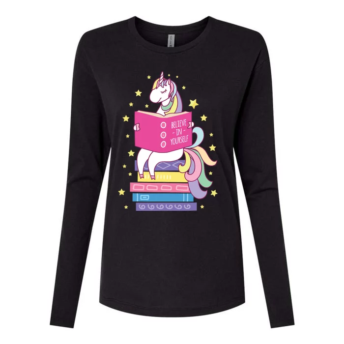 Reading Library Unicorn Read Books Lover Reader Gift Womens Cotton Relaxed Long Sleeve T-Shirt