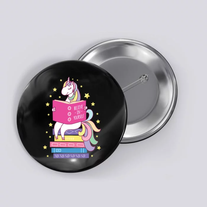 Reading Library Unicorn Read Books Lover Reader Gift Button