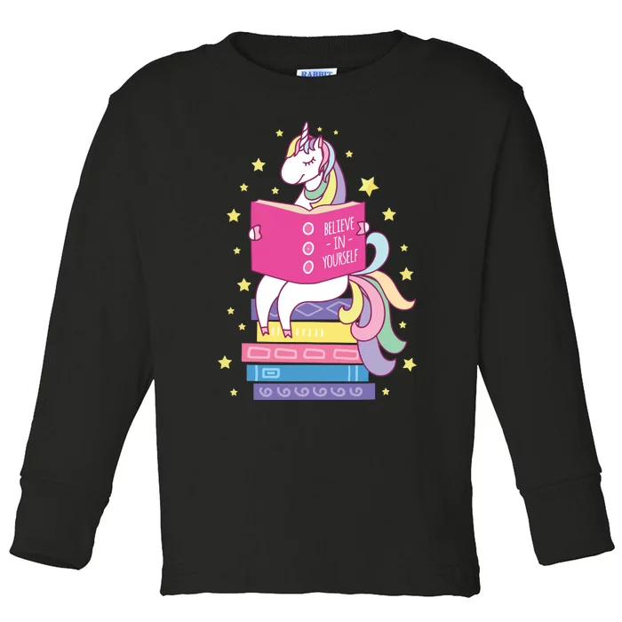 Reading Library Unicorn Read Books Lover Reader Gift Toddler Long Sleeve Shirt