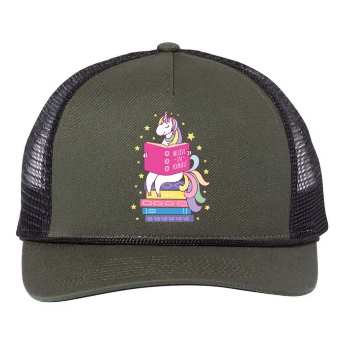 Reading Library Unicorn Read Books Lover Reader Gift Retro Rope Trucker Hat Cap