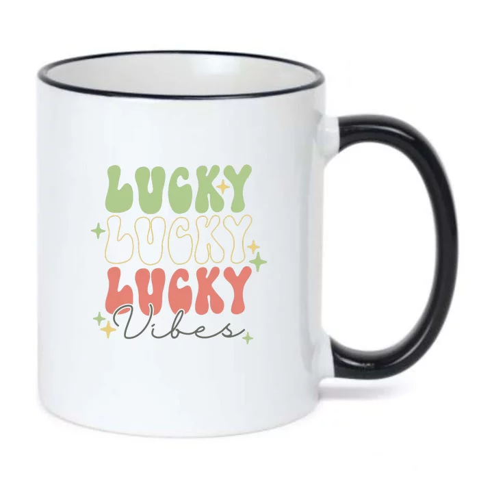 Retro Lucky Vibes Groovy St Patrick Day Irish Shamrock Black Color Changing Mug