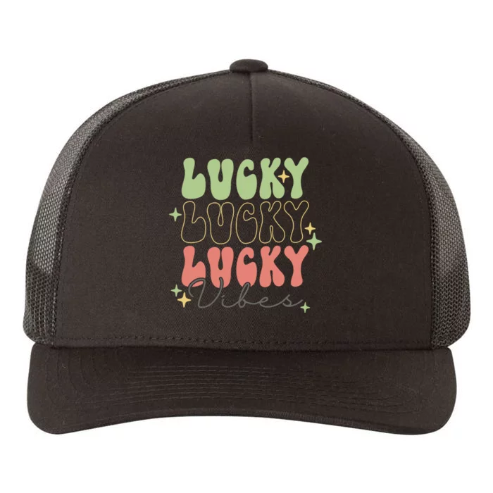 Retro Lucky Vibes Groovy St Patrick Day Irish Shamrock Yupoong Adult 5-Panel Trucker Hat