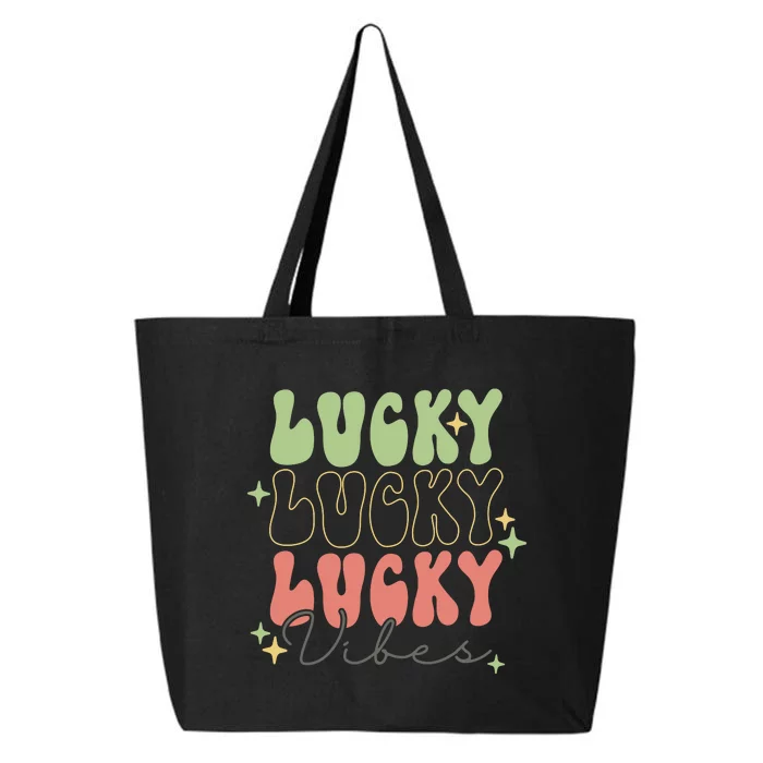 Retro Lucky Vibes Groovy St Patrick Day Irish Shamrock 25L Jumbo Tote