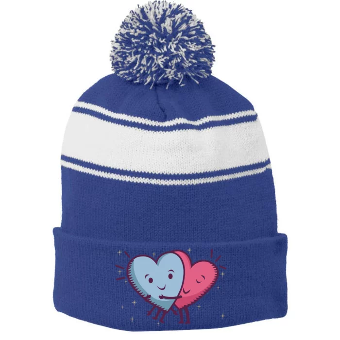 Rotic Loving Valentine's Day Hearts For Lovers Gift Stripe Pom Pom Beanie