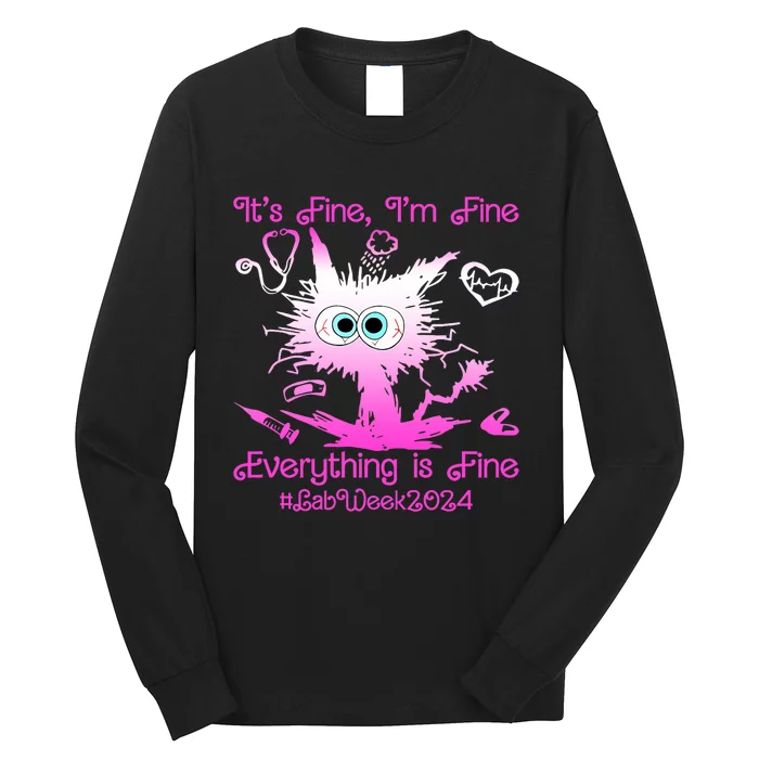 Retro Lab Week 2024 Im Fine Everything Is Fine Pink Design Long Sleeve Shirt