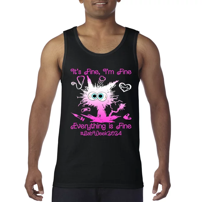 Retro Lab Week 2024 Im Fine Everything Is Fine Pink Design Tank Top