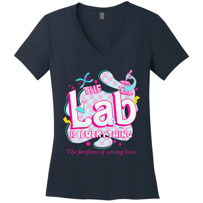 Retro Lab Week 2024 Medical Lab Tech Team Patient Care Tech Women's V-Neck T-Shirt