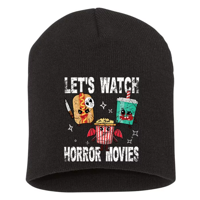 Retro Lets Watch Horror Movies Cute Halloween Costume Short Acrylic Beanie