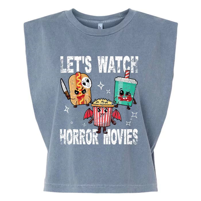 Retro Lets Watch Horror Movies Cute Halloween Costume Garment-Dyed Women's Muscle Tee