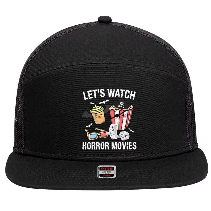 Retro Lets Watch Horror Movies Costume Halloween 7 Panel Mesh Trucker Snapback Hat