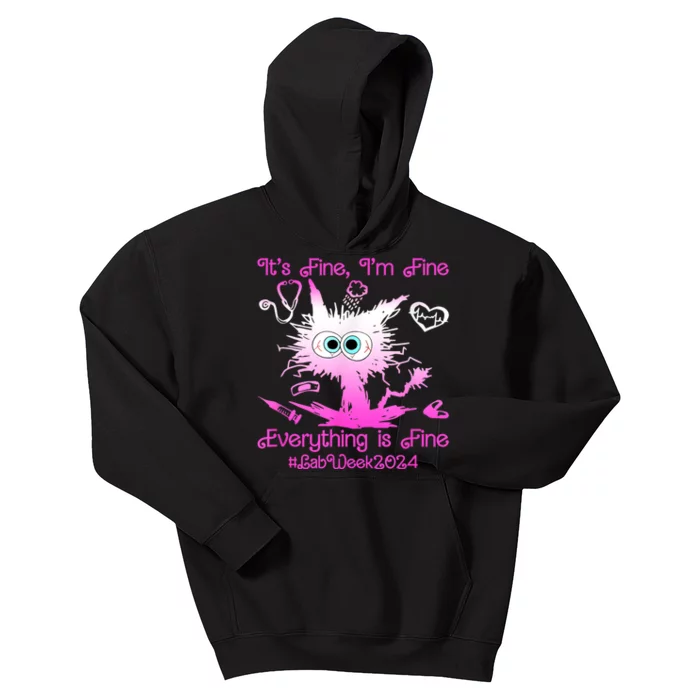 Retro Lab Week 2024 Im Fine Everything Is Fine Pink Design Kids Hoodie