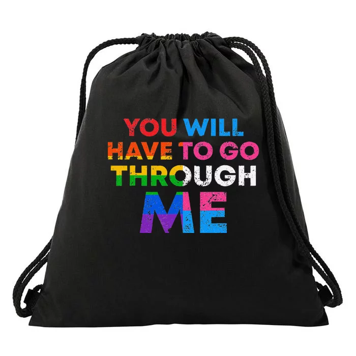 Retro Lgbtq+You Will Have To Go Through Me Drawstring Bag