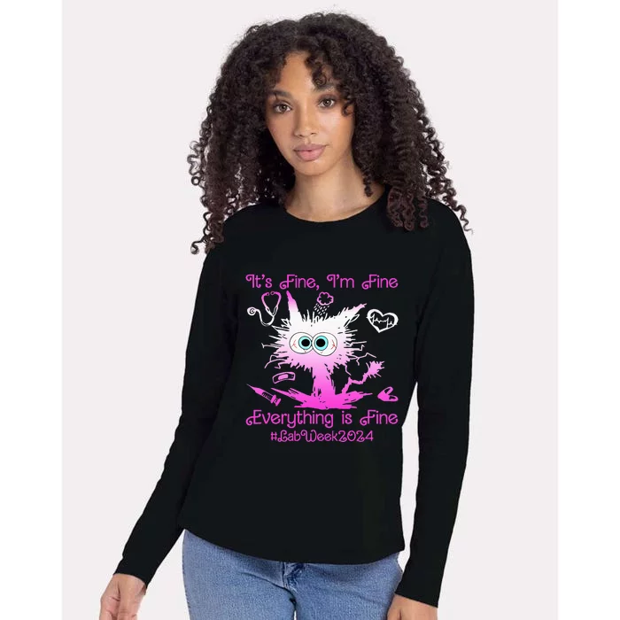 Retro Lab Week 2024 Im Fine Everything Is Fine Pink Design Womens Cotton Relaxed Long Sleeve T-Shirt