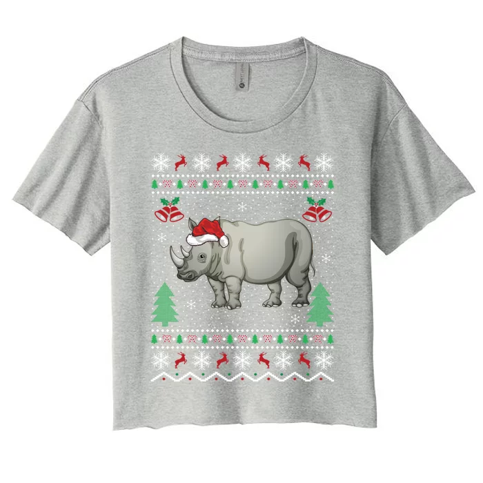 Rhinoceros Lover Xmas Gift Ugly Rhino Christmas Meaningful Gift Women's Crop Top Tee