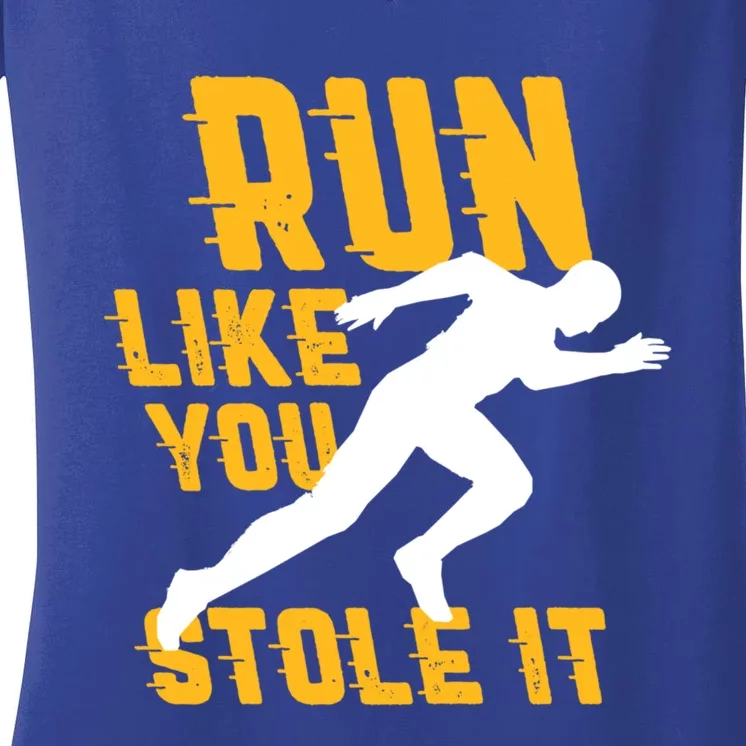 Run Like You Stole It Funny Running Jogging Workout Fitness Gift Women's V-Neck T-Shirt