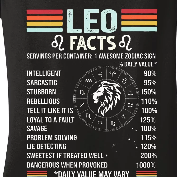 Retro Leo Zodiac Sign Astrology July August Birthday Leo Women's V-Neck T-Shirt