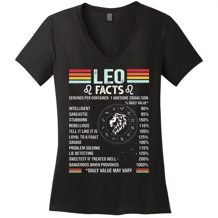 Retro Leo Zodiac Sign Astrology July August Birthday Leo Women's V-Neck T-Shirt