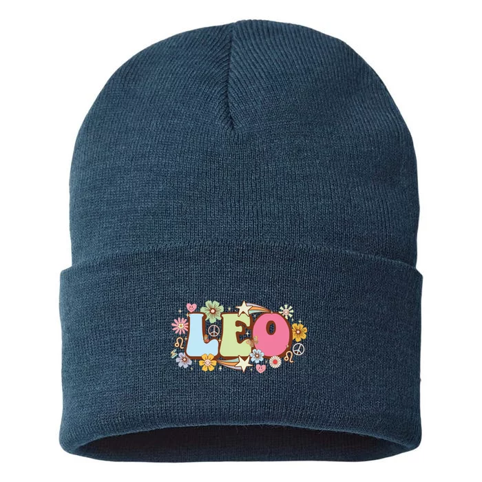 Retro Leo Zodiac Sign Astrology July August Birthday Leo Sustainable Knit Beanie