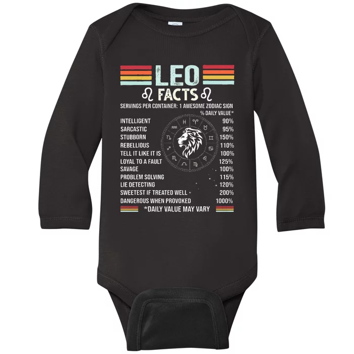 Retro Leo Zodiac Sign Astrology July August Birthday Leo Baby Long Sleeve Bodysuit