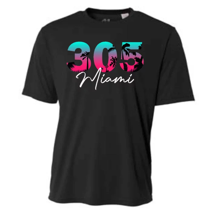 Retro Miami 305 Flamingo Colors Cooling Performance Crew T-Shirt