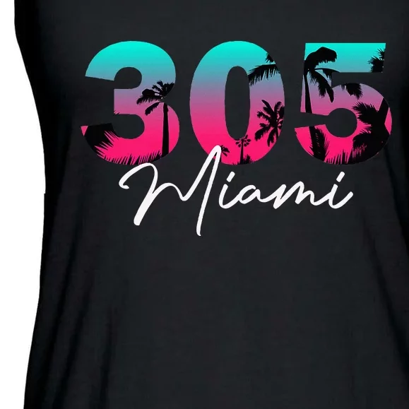 Retro Miami 305 Flamingo Colors Ladies Essential Flowy Tank