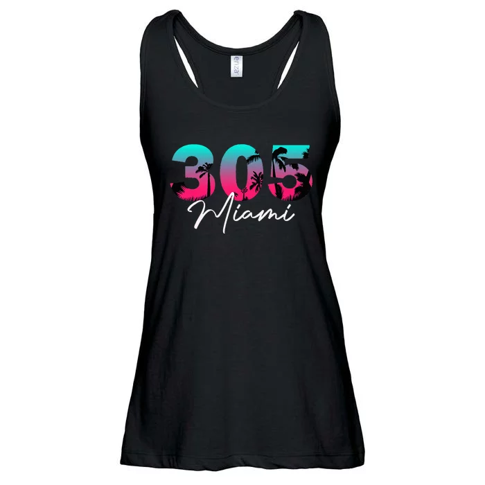 Retro Miami 305 Flamingo Colors Ladies Essential Flowy Tank