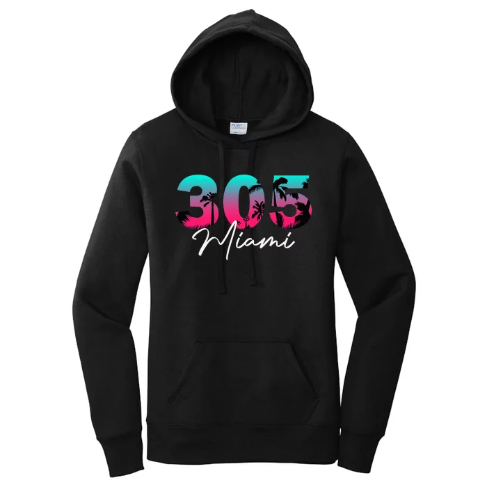 Retro Miami 305 Flamingo Colors Women's Pullover Hoodie