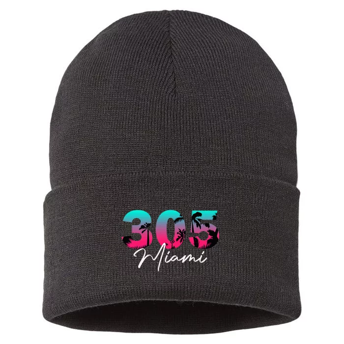 Retro Miami 305 Flamingo Colors Sustainable Knit Beanie