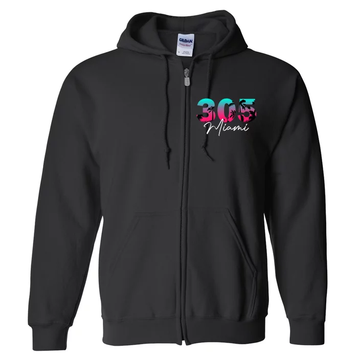 Retro Miami 305 Flamingo Colors Full Zip Hoodie