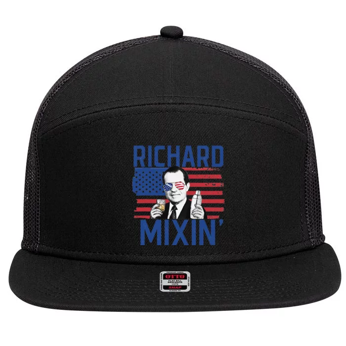 Richard Mixin' 4th Of July Funny Drinking President Nixon 7 Panel Mesh Trucker Snapback Hat