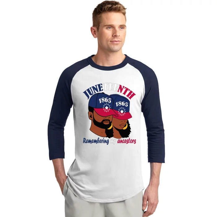 Remembering My Ancestors Juneteenth flag blue red white Baseball Sleeve Shirt