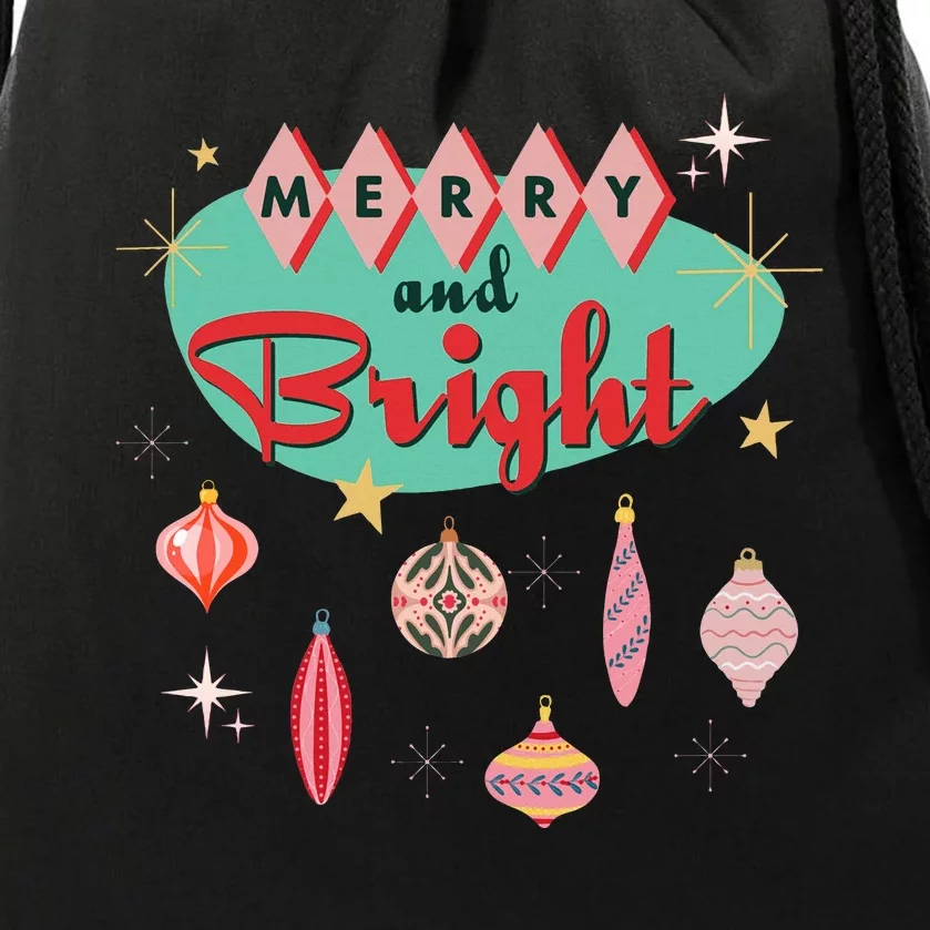 Retro Merry and Bright Mid-Century Modern Christmas Ornament Drawstring Bag