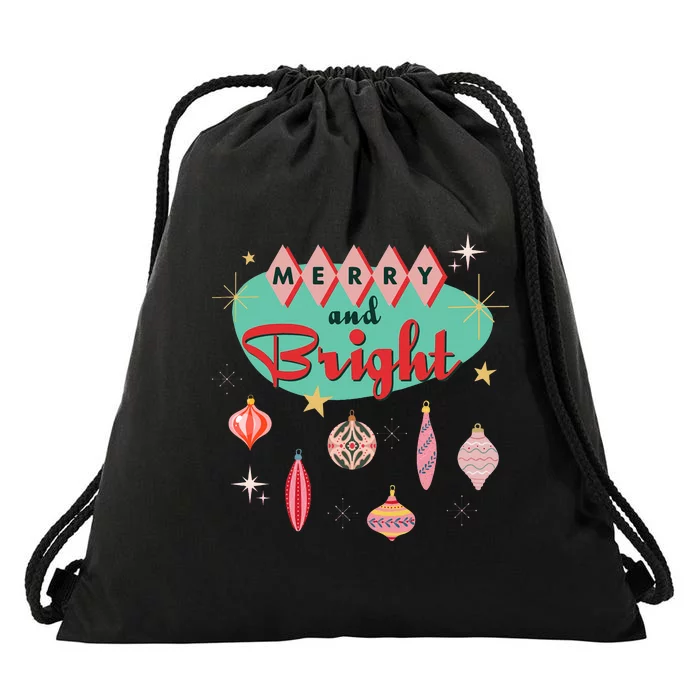 Retro Merry and Bright Mid-Century Modern Christmas Ornament Drawstring Bag