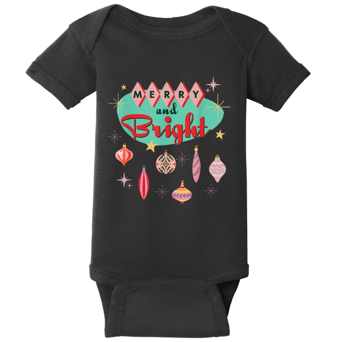 Retro Merry And Bright Midcentury Modern Christmas Ornament Baby Bodysuit