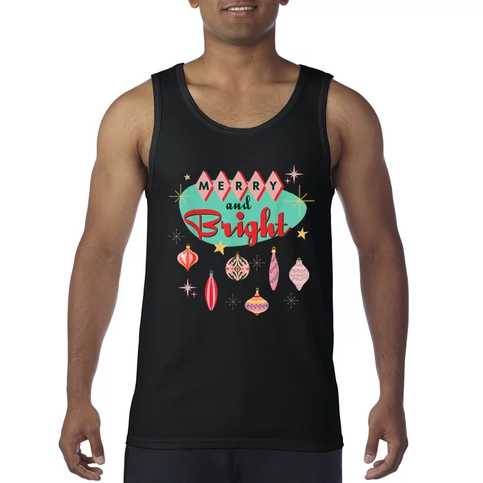 Retro Merry And Bright Midcentury Modern Christmas Ornament Tank Top