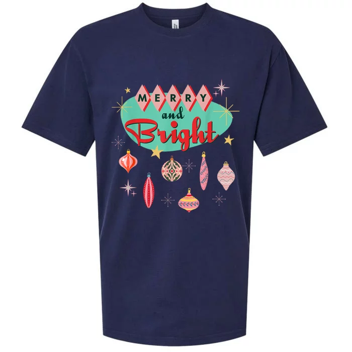 Retro Merry And Bright Midcentury Modern Christmas Ornament Sueded Cloud Jersey T-Shirt