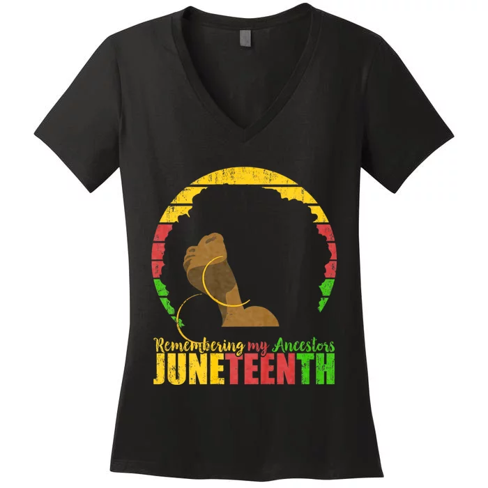 Remembering My Ancestors Juneteenth Black Freedom 1865 Women's V-Neck T-Shirt