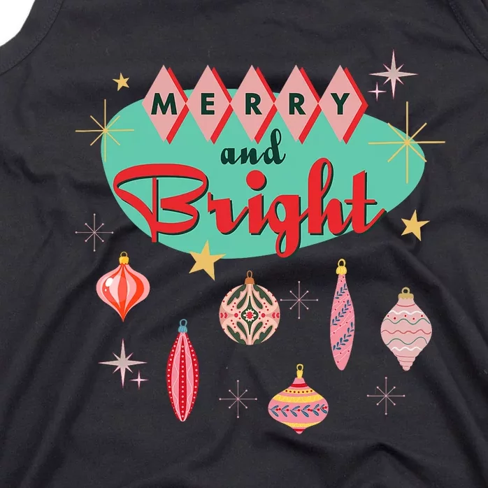 Retro Merry And Bright Mid Century Modern Christmas Ornament Tank Top