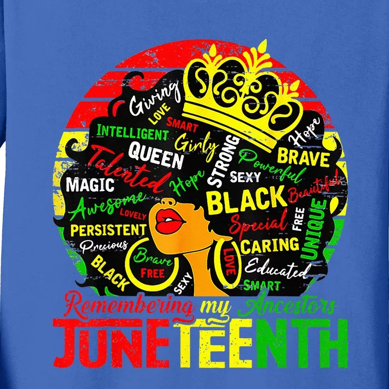 Remembering My Ancestors Juneteenth Celebrate Black Womens Kids Long Sleeve Shirt