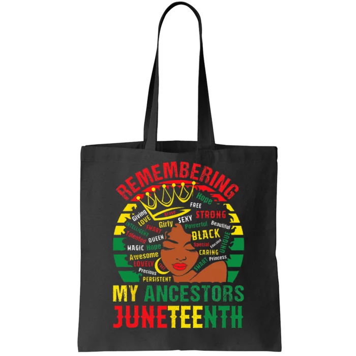 Remembering My Ancestors Juneteenth Black Tote Bag