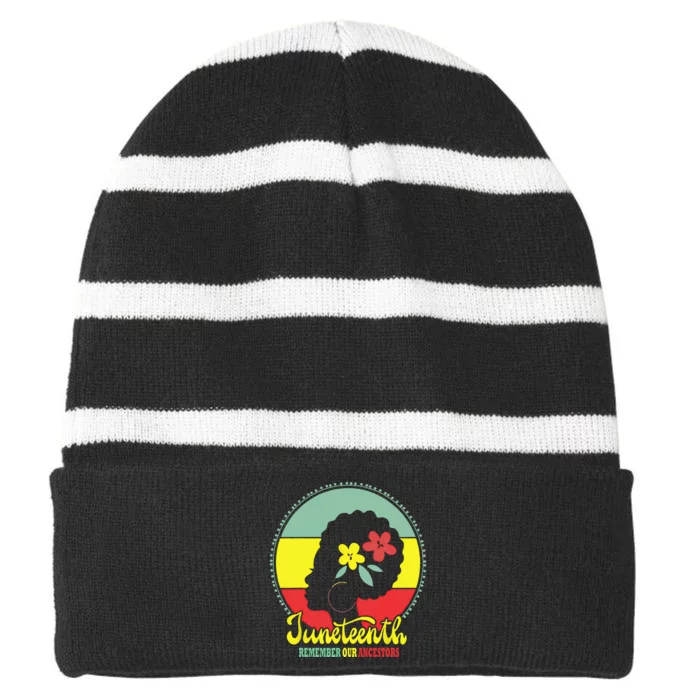 Remembering My Ancestors Juneteenth Celebrate Black Striped Beanie with Solid Band