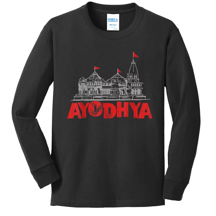 Ram Mandir Ayodhya Kids Long Sleeve Shirt