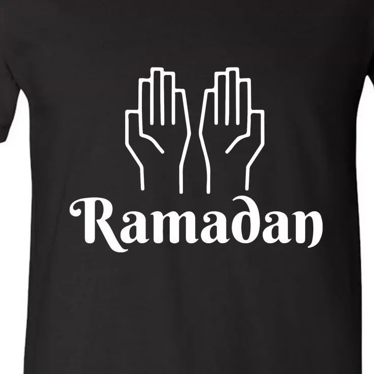 Ramadan Mubarak Arabic Hands Ramadan Gift V-Neck T-Shirt