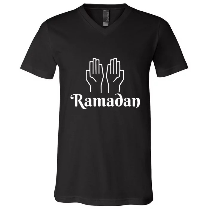 Ramadan Mubarak Arabic Hands Ramadan Gift V-Neck T-Shirt